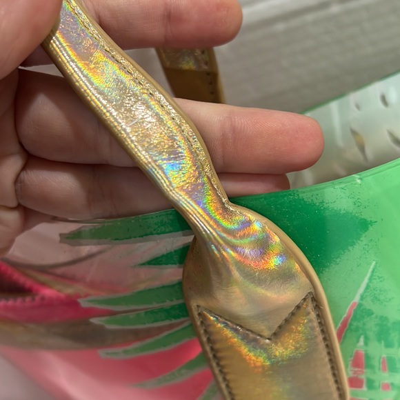 Lilly Pulitzer bag with hot pink neoprene tote bag insert large green clear - Picture 3 of 7